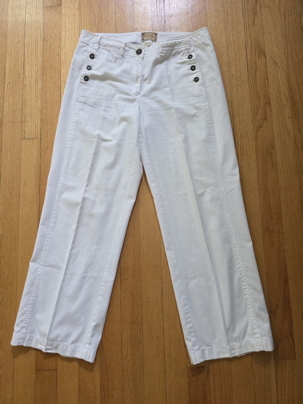 Women's White Button-Accent Wide Leg Pants By Khakis Brand. Summer Pants